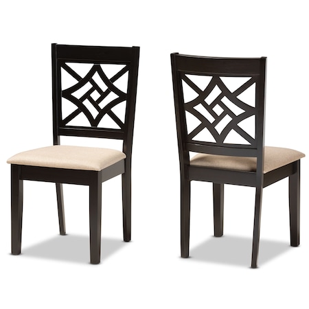 Baxton Studio Nicolette Modern and Contemporary Sand Fabric and Dark Brown Finished Wood 2-Piece Dining Chair Set 176-11386-Zoro